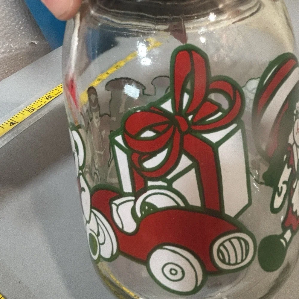 Anchor Hocking Christmas Canister Candy Jar Glass Green Lid Holiday Toys 1980's